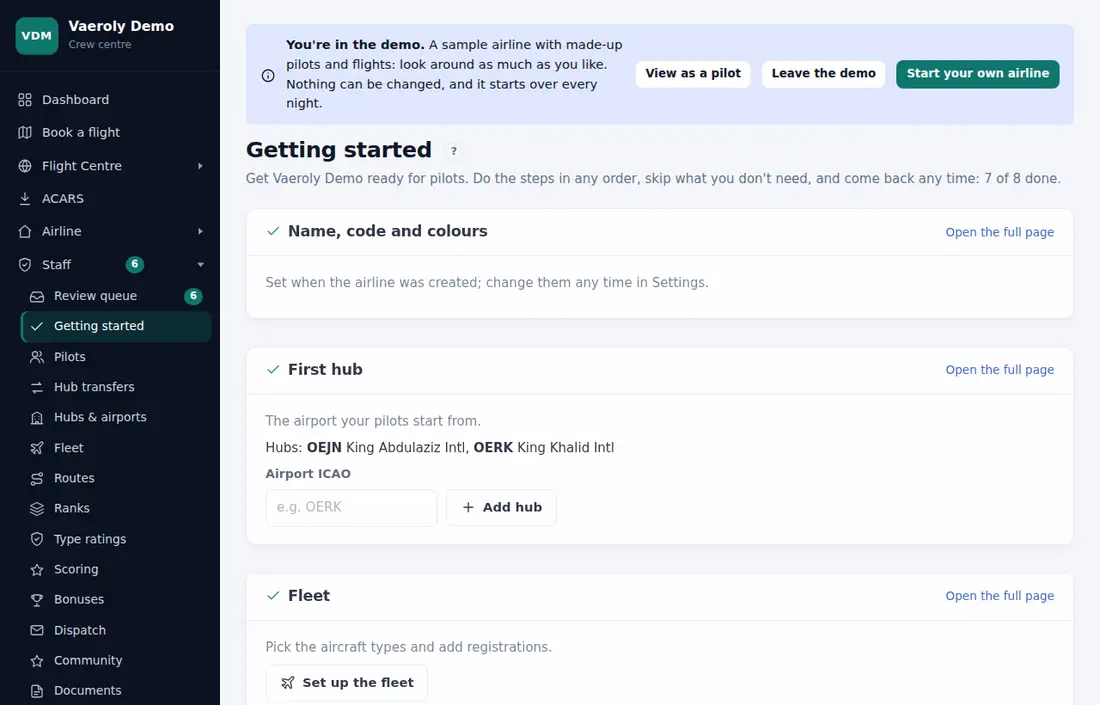 Getting started in the demo airline